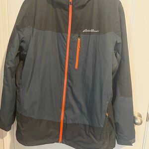 Eddie Bauer SzXLNavy and Black Raincoat with Orange Zippers and removable liner